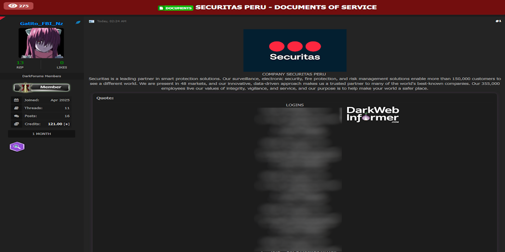 Securitas Perú Dashboard Access and Internal Documents Allegedly Leaked Securitas Perú Dashboard Access and Internal Documents Allegedly Leaked