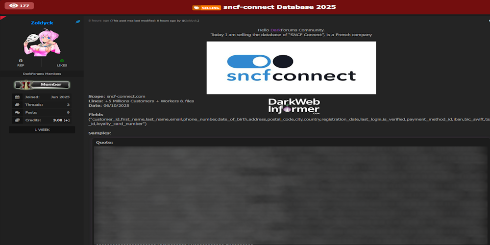 SNCF Connect Customer & Worker Database Allegedly for Sale SNCF Connect Customer & Worker Database Allegedly for Sale