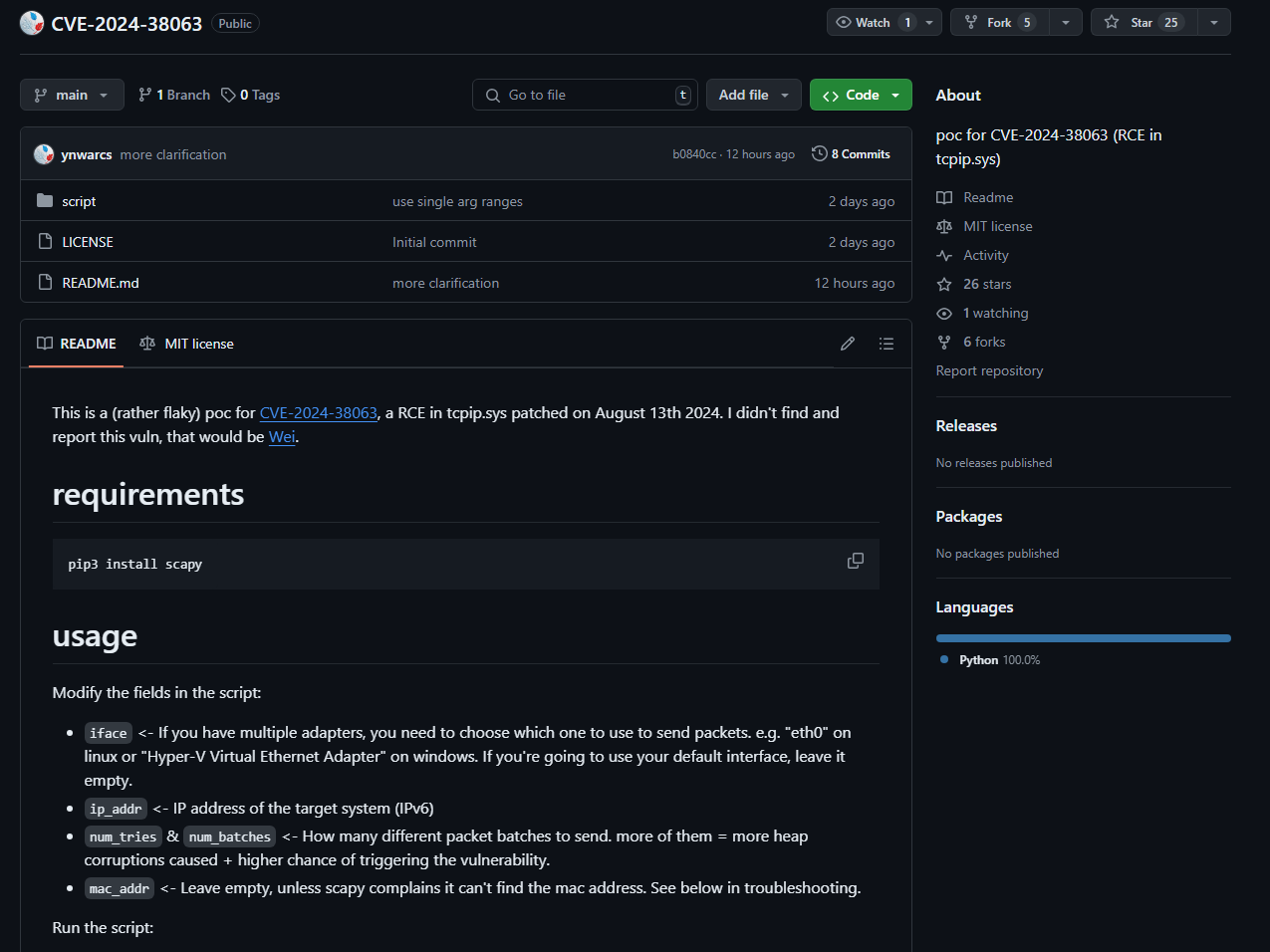 PoC for CVE202438063 (RCE in tcpip.sys)