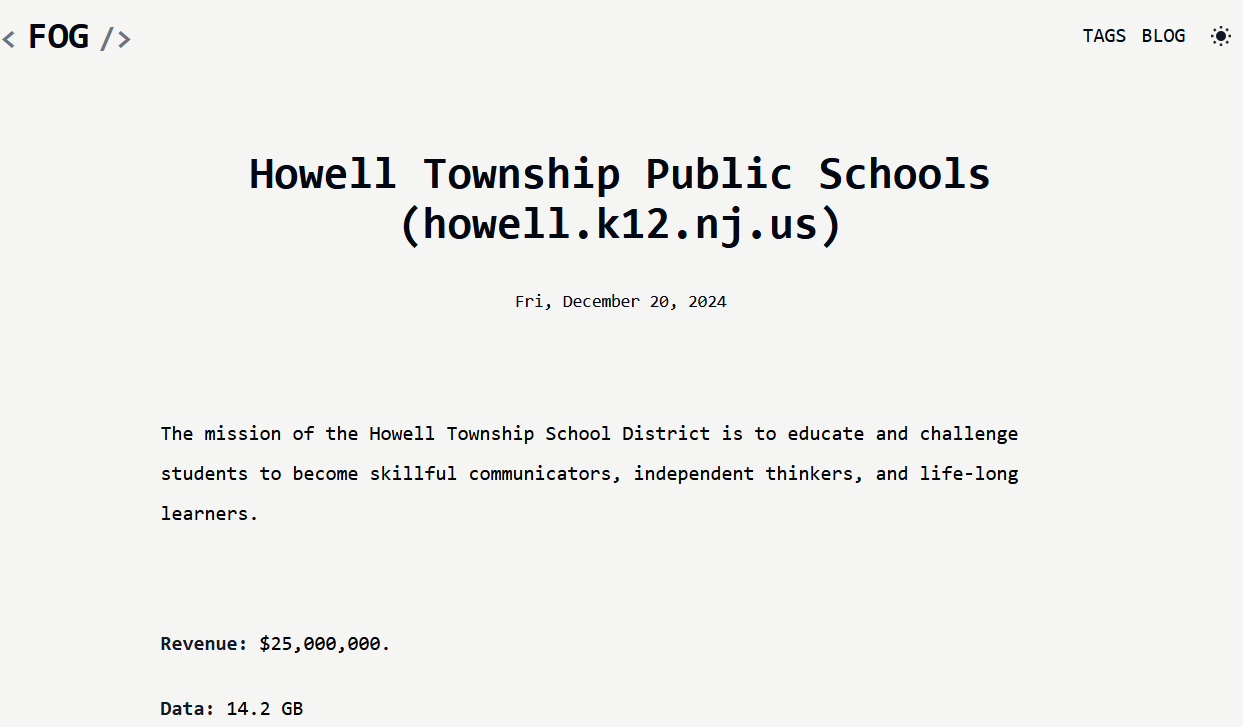 Howell Township Public Schools Has Been Claimed A Victim To Fog Ransomware