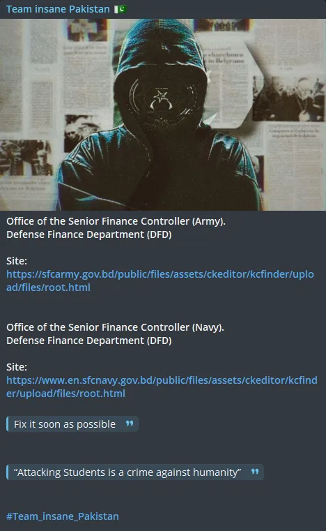 Team Insane PK Targets the Office of the Senior Finance Controller (Navy) Website