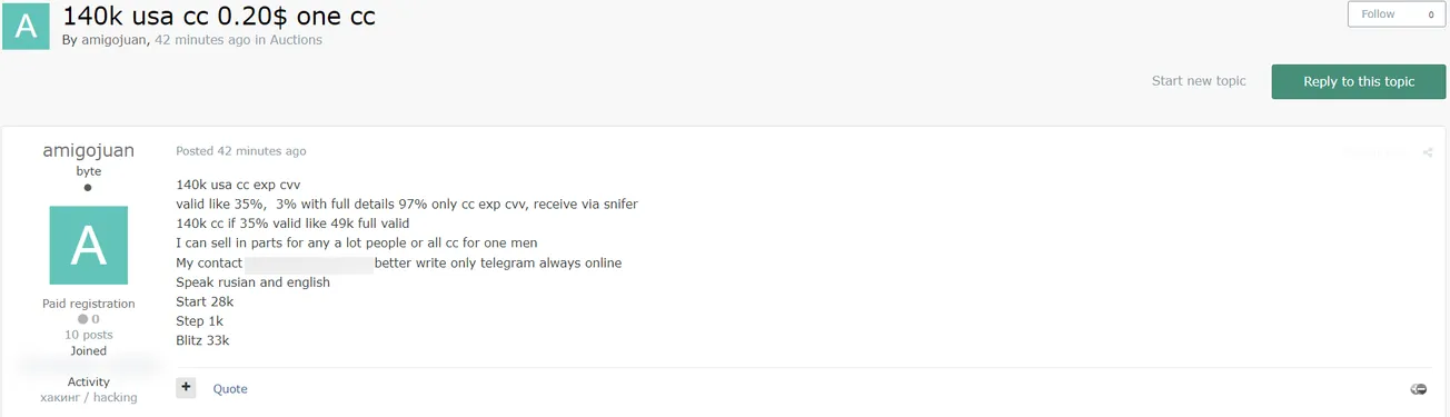 A threat actor is auctioning off 140K USA Credit Card Data