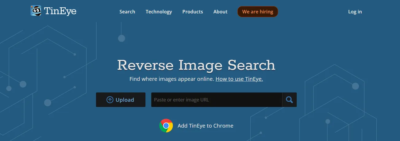 TinEye, a reverse image search engine that allows users to search the web using an image rather than keywords