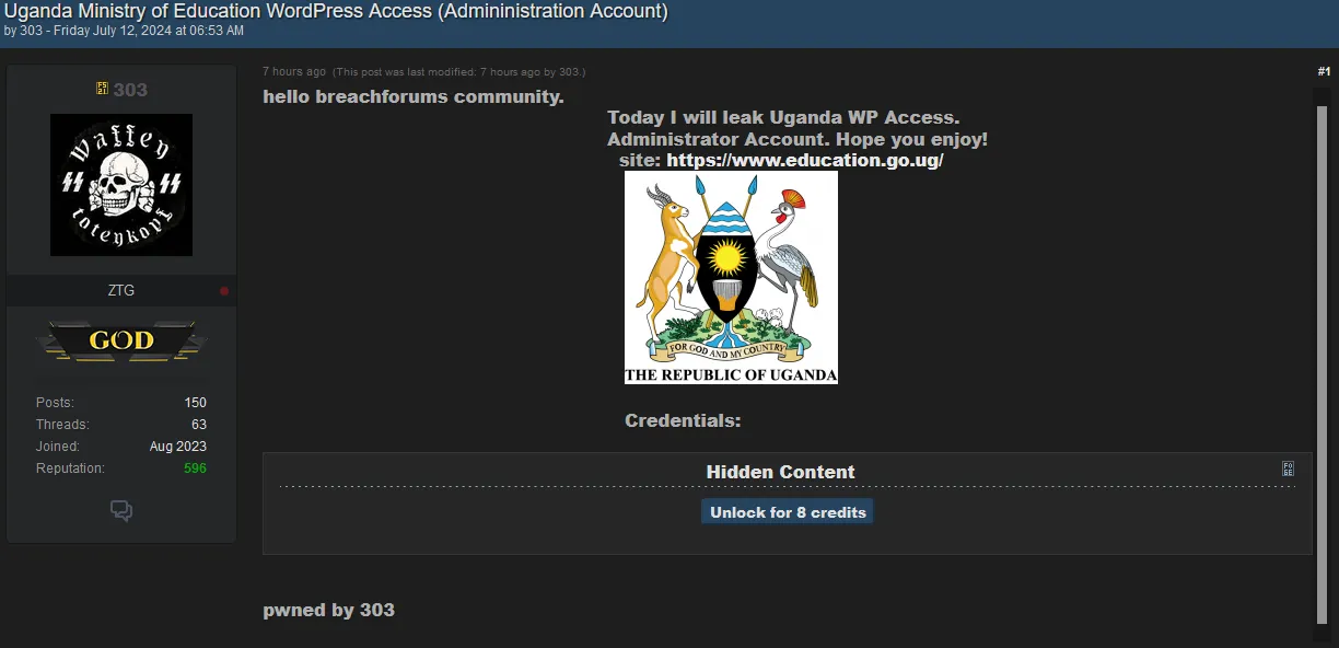 WordPress Administrator Account Access Leaked for Uganda