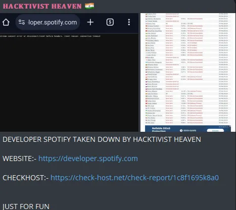 Hacktivist Heaven targeted the website of Spotify for Developers