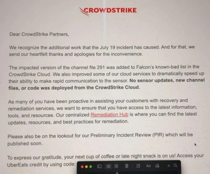 CrowdStrike offers a $10 apology gift card to say sorry for the outage