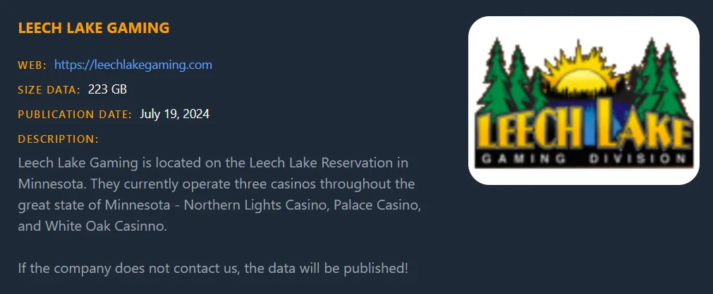 Cicada3301 Ransomware claims Leech Lake Gaming