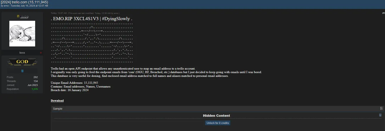 emo has allegedly leaked data belonging to Trello