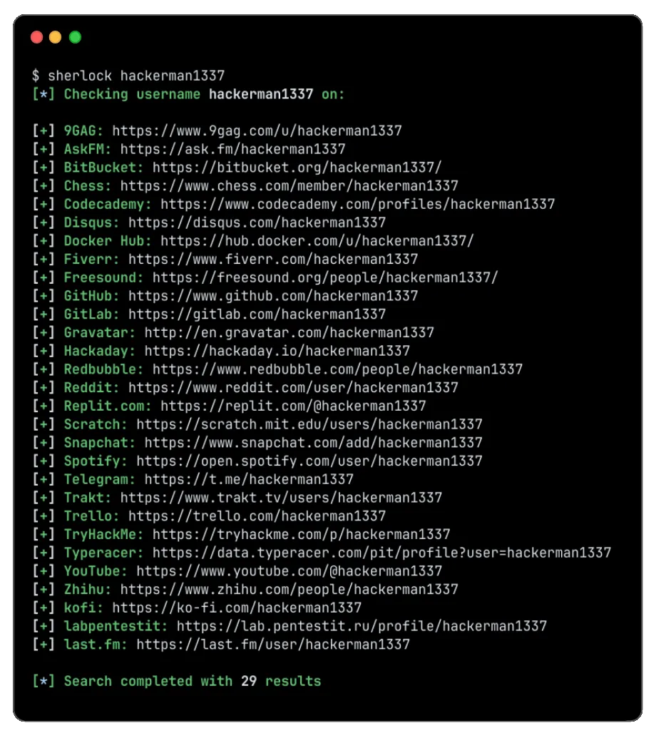 Sherlock - Hunt Down Social Media Accounts by Username Across Social Networks