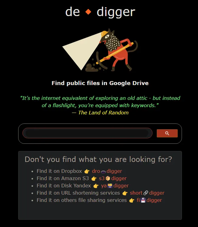 de digger - A Website that Allows you to Find any Type of Files that are Publicly Available in a Google Drive