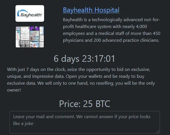 Rhysida Ransomware Has Announced Bayhealth Hospital