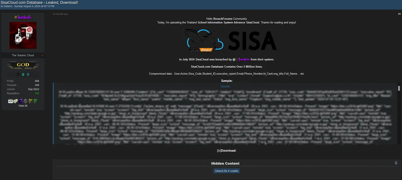 A Threat Actor Has Allegedly Leaked the Database of SisaCloud