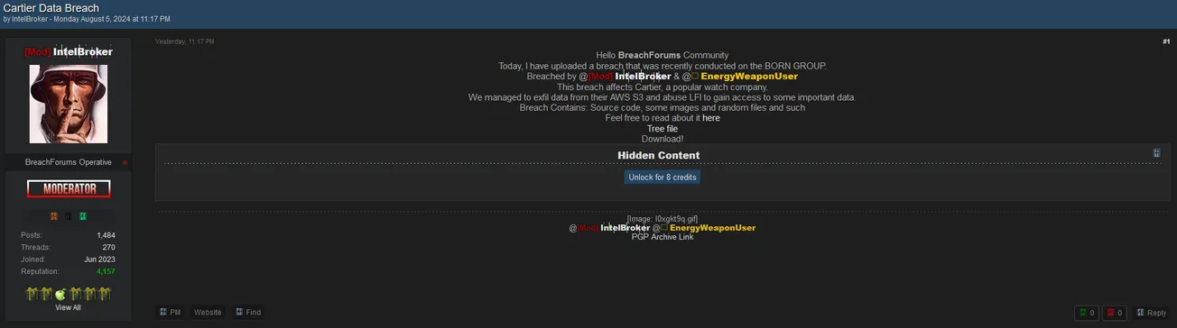 IntelBroker and EnergyWeaponUser Have Allegedly Leaked Data Belonging to Cartier