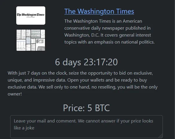 The Washington Times Has Allegedly Been Breached by Rhysida Ransomware