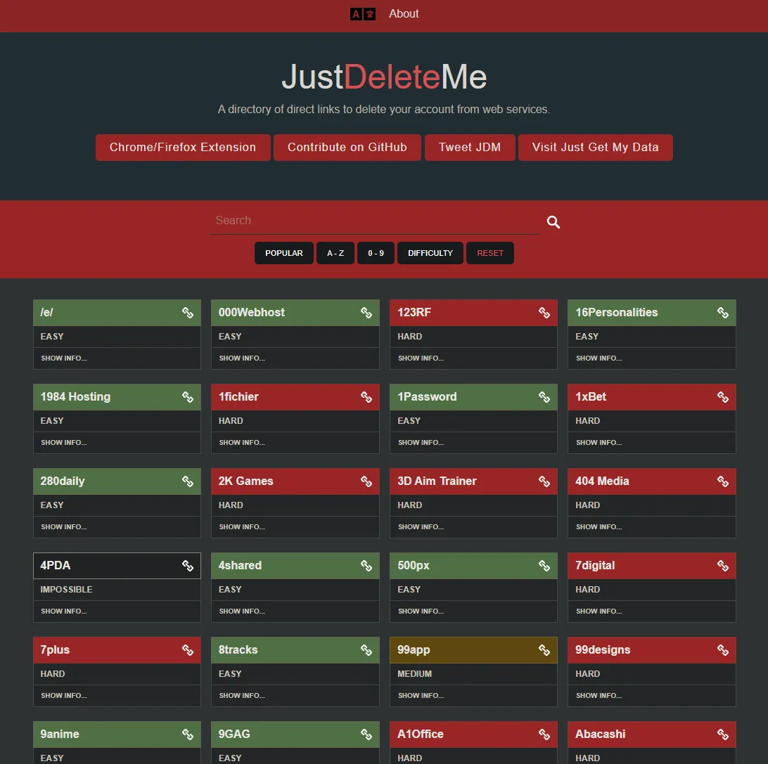 JustDeleteMe: Simplifying Your Digital Life by Deleting Unwanted Accounts