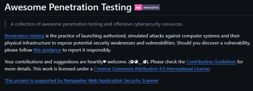 Awesome Penetration Testing: A collection of awesome penetration testing resources, tools and other shiny things