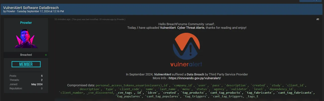 A Threat Actor has Allegedly Leaked Data of VulnerAlert