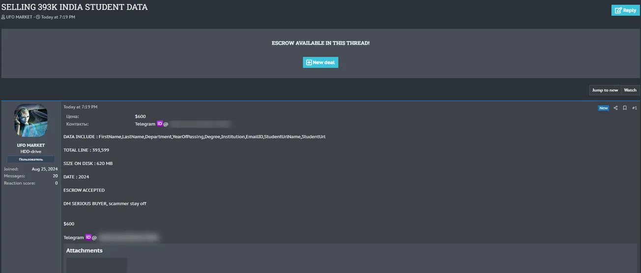 A Threat Actor is Allegedly Selling 393K Lines of India Student Data