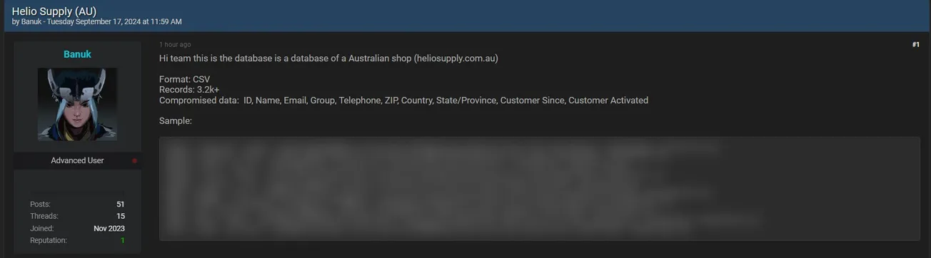 A Threat Actor Allegedly Leaked the Database of Helio Supply