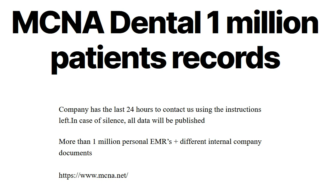 MCNA Dental has been Claimed a Victim by Everest Ransomware