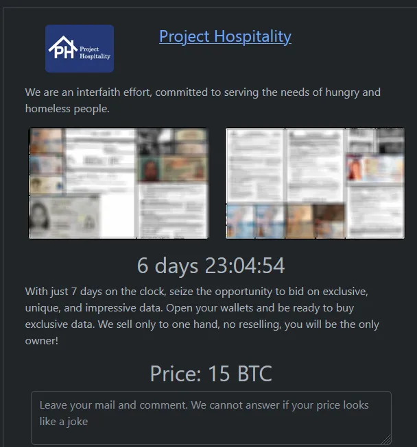 Project Hospitality has Been Claimed by Rhysida Ransomware