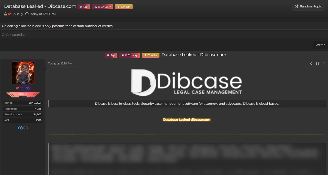 Chucky has Allegedly Leaked the Database of Dibcase