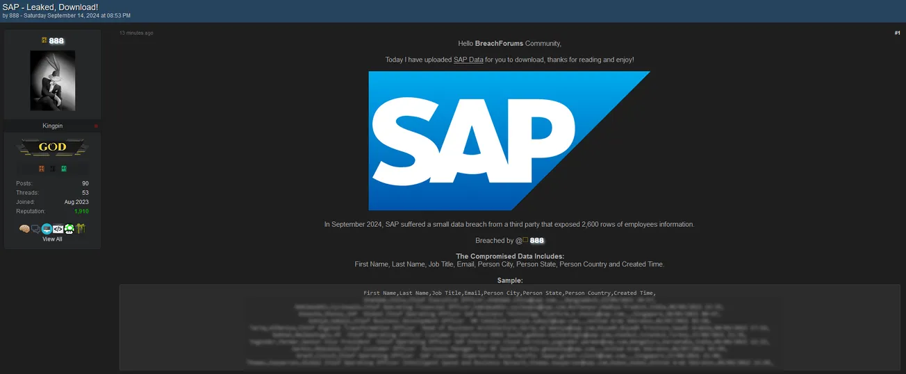 888 has Allegedly Leaked the Data of SAP Employees