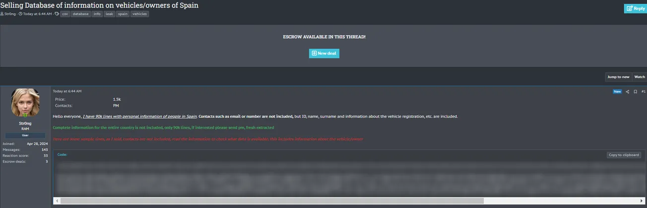 A Threat Actor is Allegedly Selling Data of Citizens from Spain