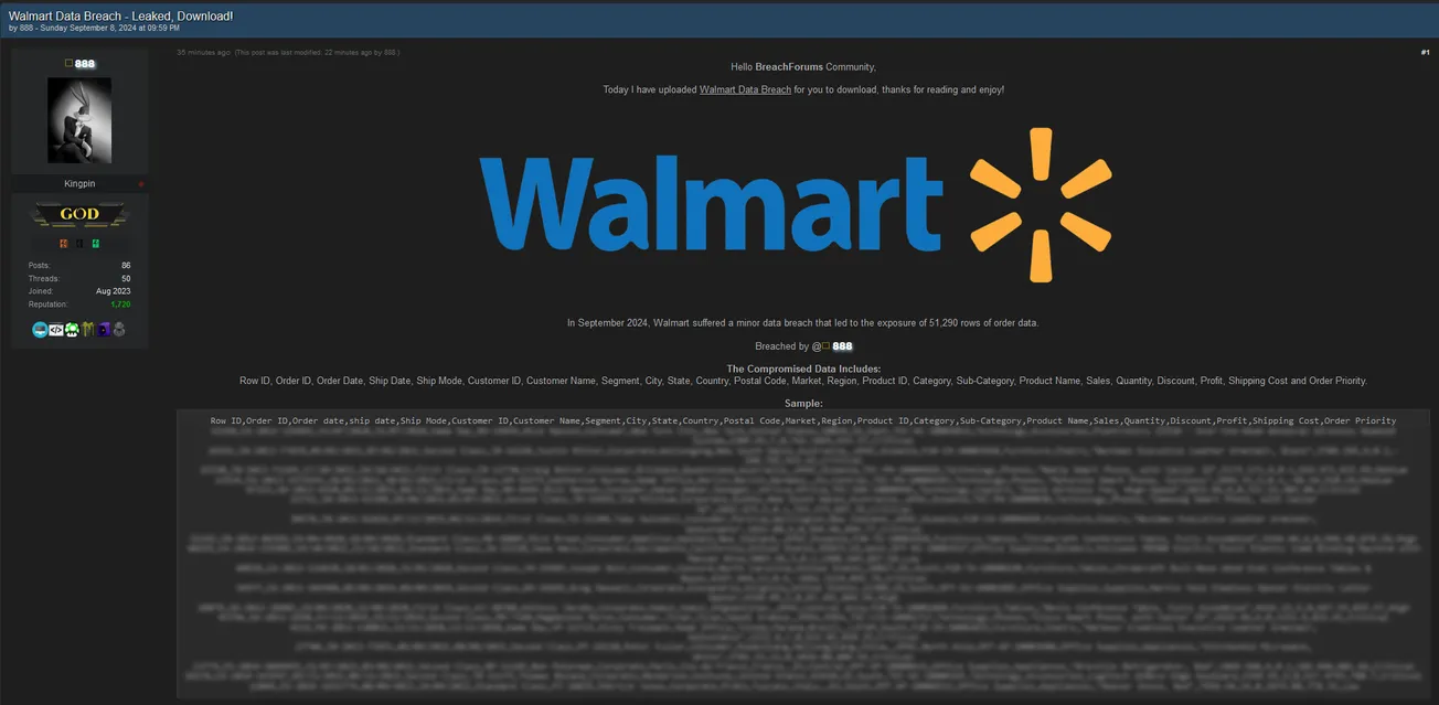 888 Has Allegedly Leaked a Database Belonging to Walmart