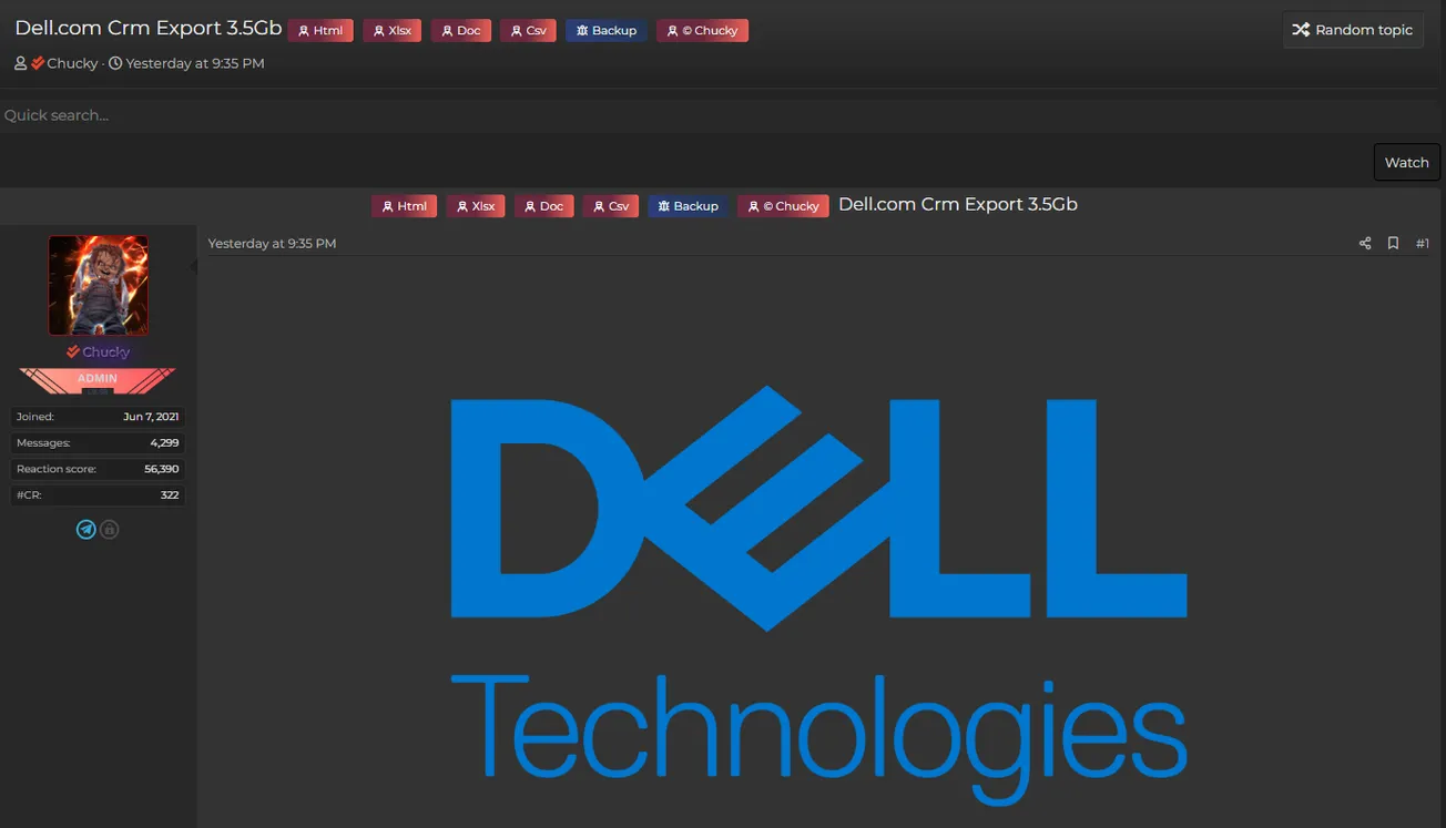 Chucky Allegedly Leaked Data of Dell Technologies