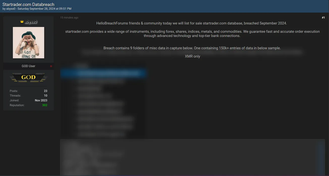 A Threat Actor Allegedly is Selling the Startrader Database