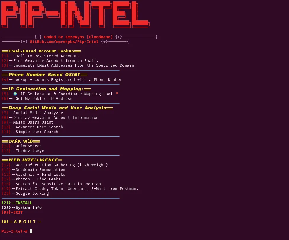 PIP-INTEL: An OSINT Tool Designed Using Various Open-Source Tools and Pip Packages