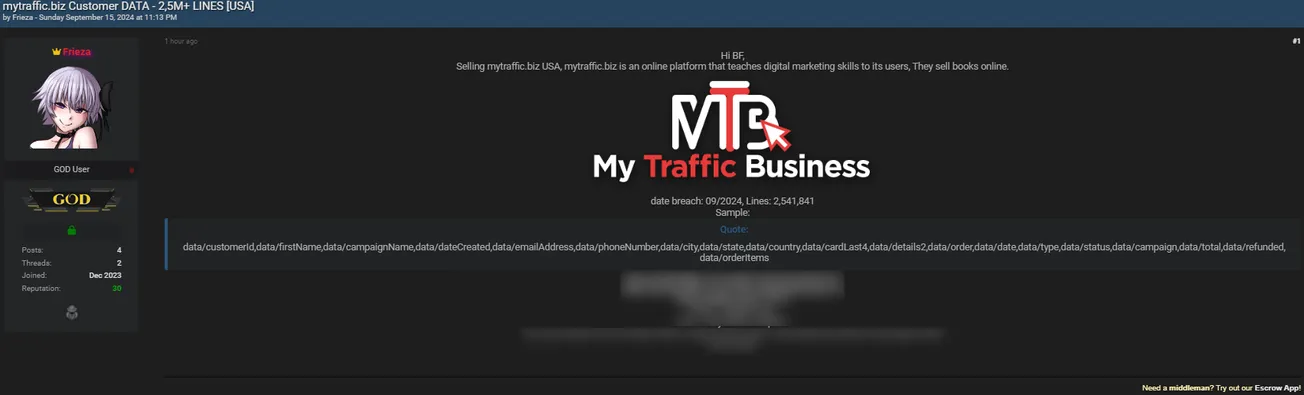 A Threat Actor is Allegedly Selling Data of My Traffic Business