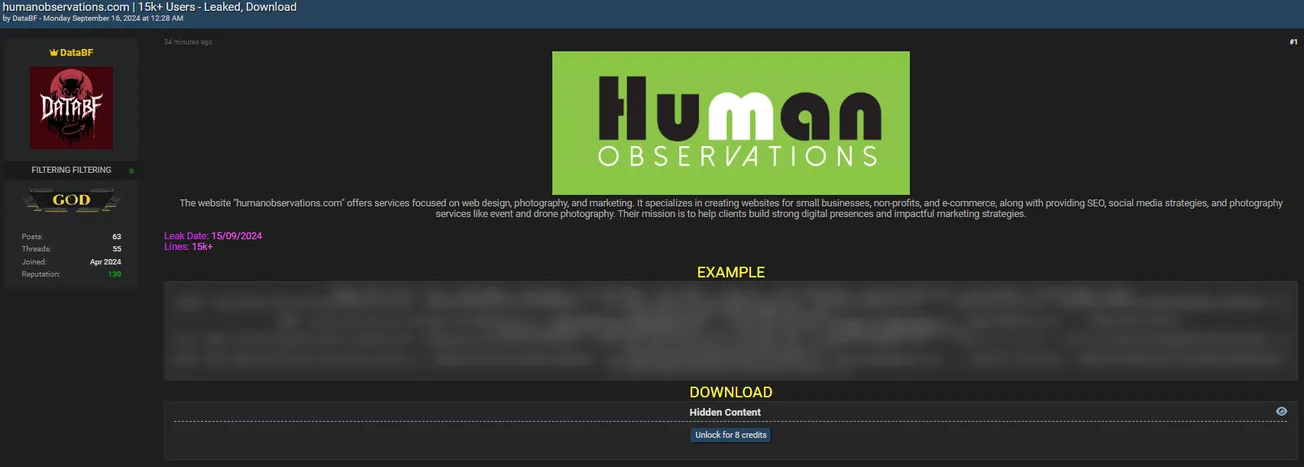 A Threat Actor has Allegedly Leaked Data of Human Observations
