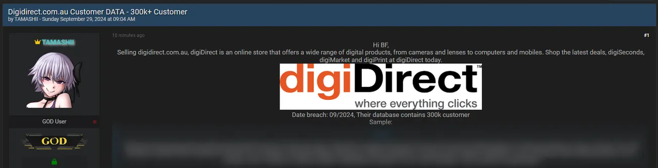 A Threat Actor is Allegedly Selling the Database of digiDirect