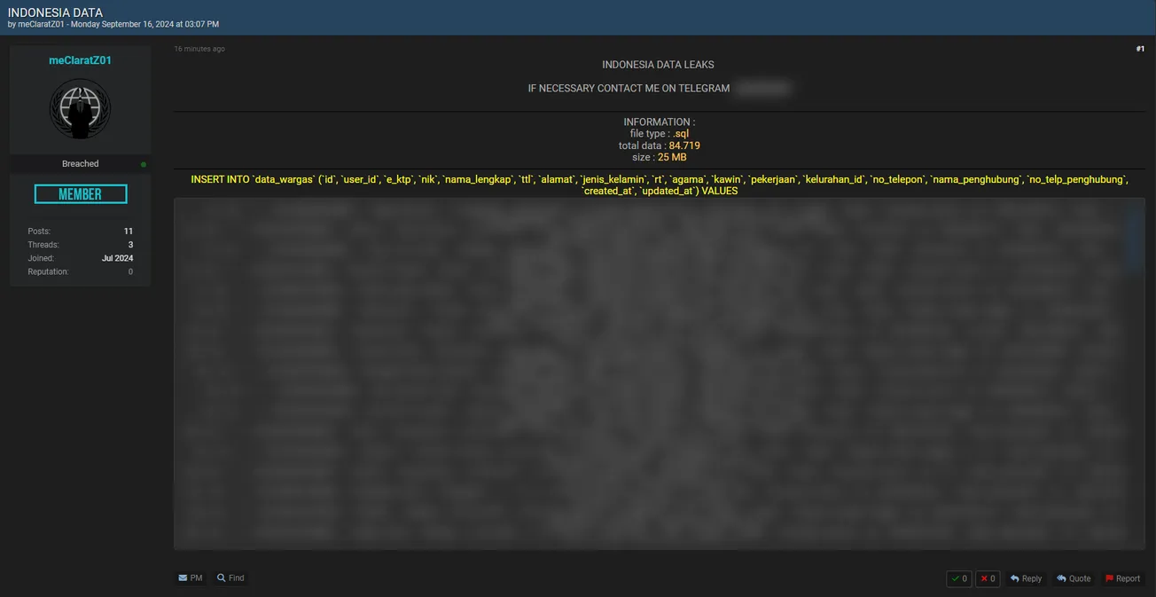 A Threat Actor has Allegedly Leaked Indonesian Data
