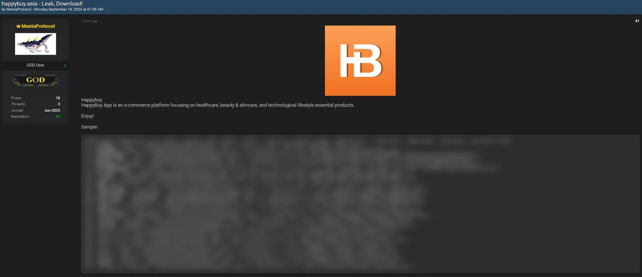 A Threat Actor has Allegedly Leaked the Data of HappyBuy