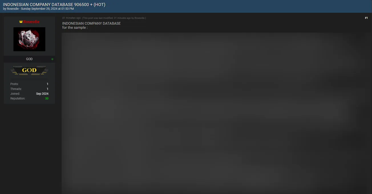 A Threat Actor has Leaked a Database of an Indonesian Company