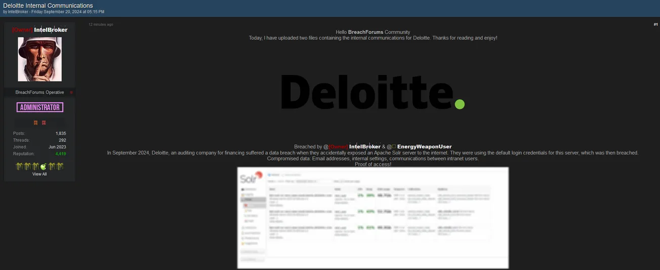 IntelBroker and EnergyWeaponUser have Allegedly Leaked Data to Deloitte