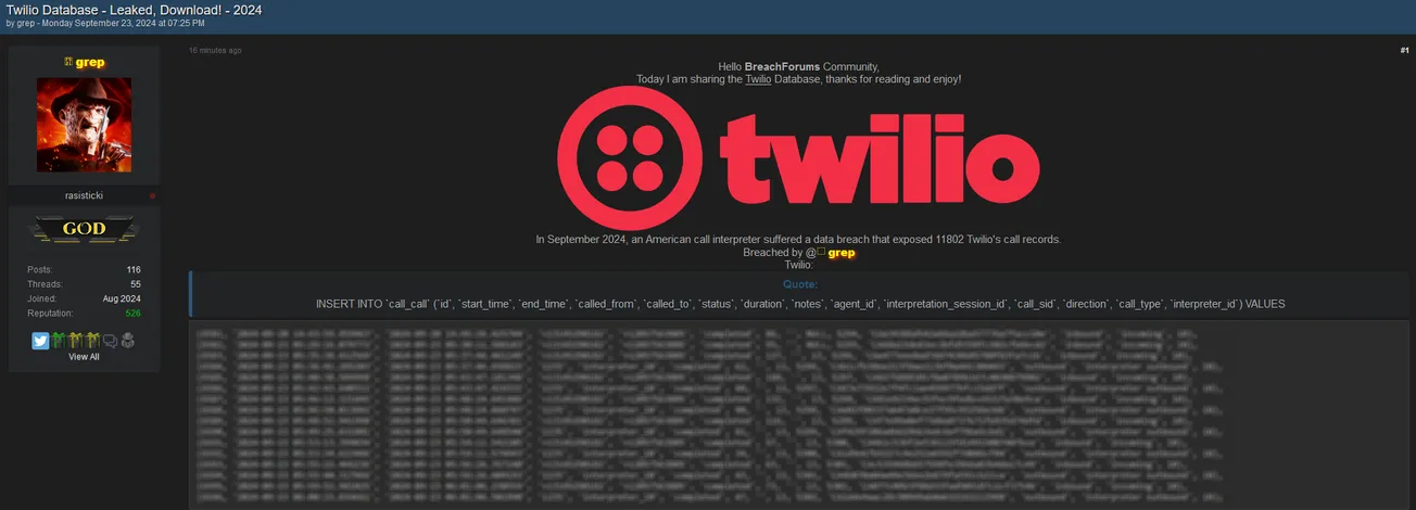 grep has Allegedly Leaked a Twilio Database