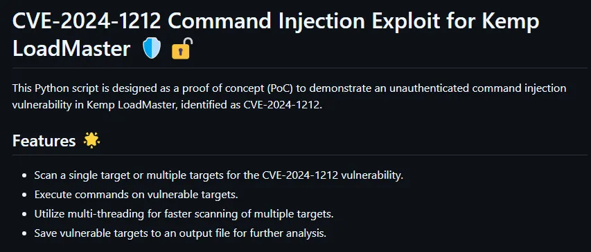 CVE-2024-1212: Command Injection Exploit for Kemp LoadMaster