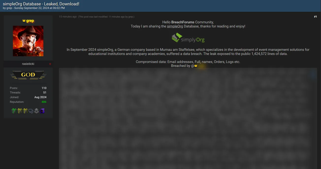 grep has Allegedly Leaked the Database of simplyOrg