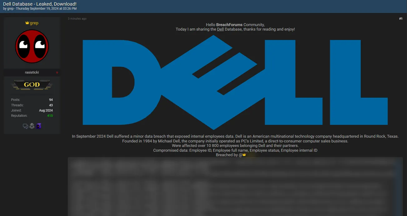 A Threat Actor Allegedly Has Leaked Over 10,800 Employees Data Belonging to Dell and It's Partners