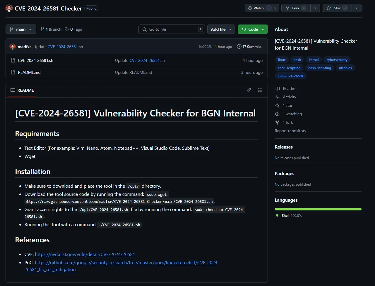 CVE-2024-26581 Vulnerability Checker for BGN Internal