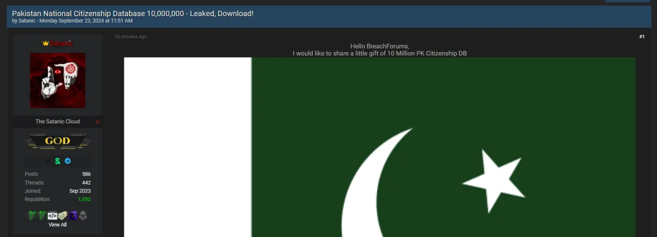 A Threat Actor Allegedly Leaked Pakistan National Citizenship Database