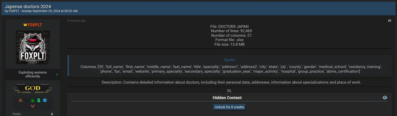 A Threat Actor Allegedly has Leaked Data of Japanese Doctors