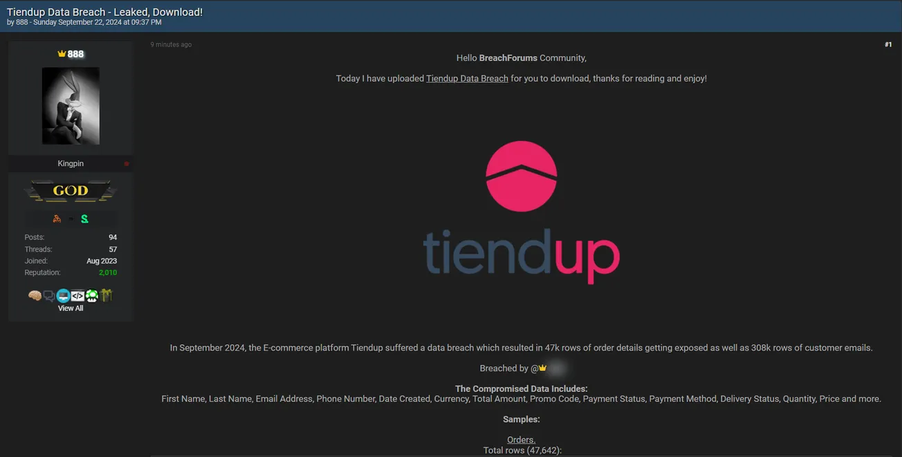 888 Allegedly has Leaked the Tiendup Database