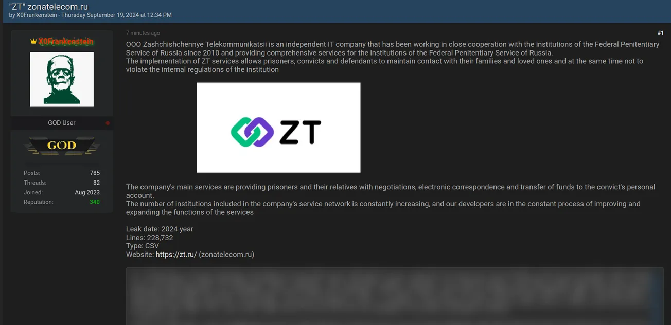 A Threat Actor has Allegedly Leaked the Database of Zonatelecom