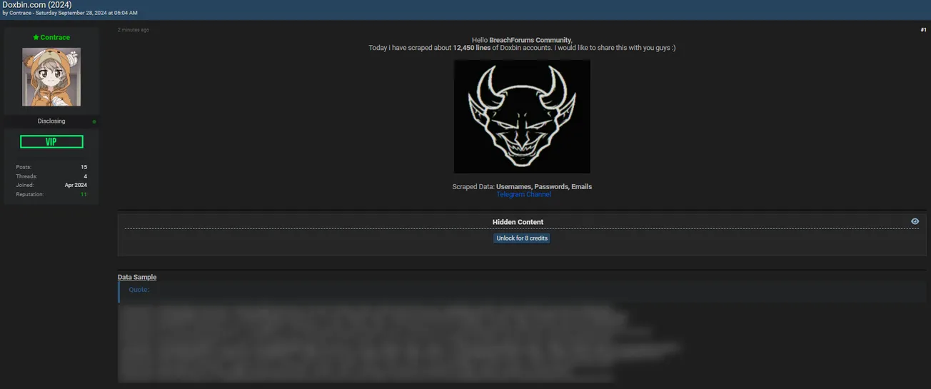 A Threat Actor Allegedly has Leaked Scraped Data From Doxbin